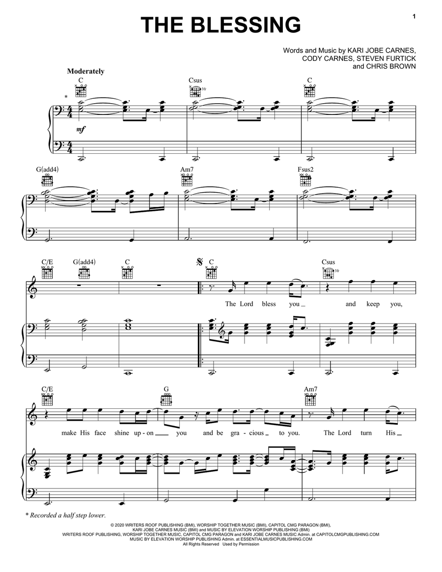 The Blessing Piano, Vocal, Guitar scores gallery preview page 1