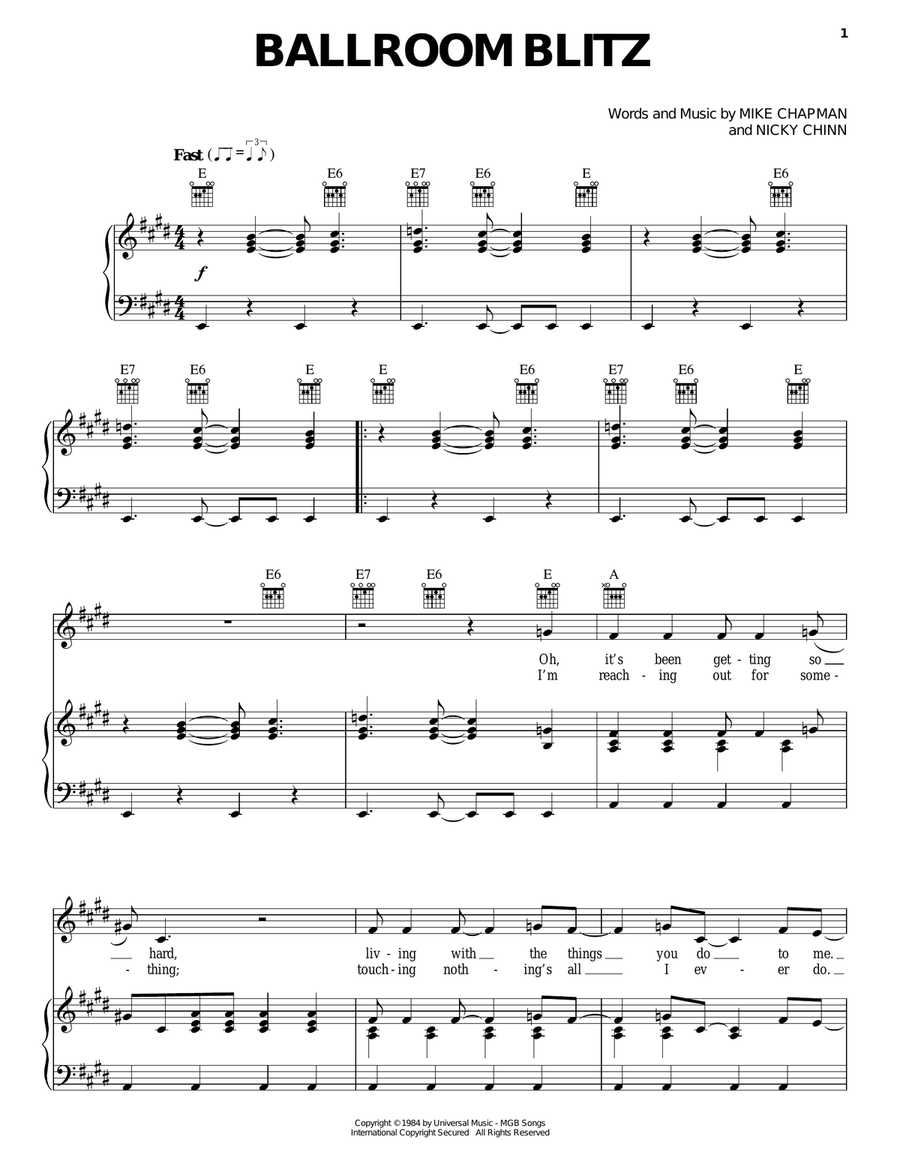 Ballroom Blitz Ballroom Blitz Piano, Vocal, Guitar scores gallery preview page 1