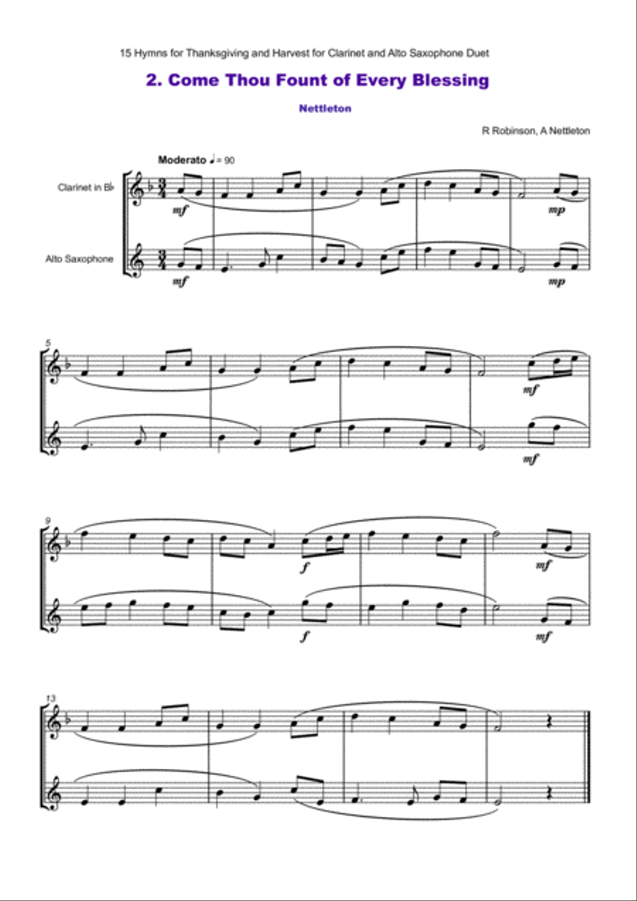 15 Favourite Hymns for Thanksgiving and Harvest for Clarinet and Alto Saxophone Duet Woodwind Duet scores gallery preview page 3