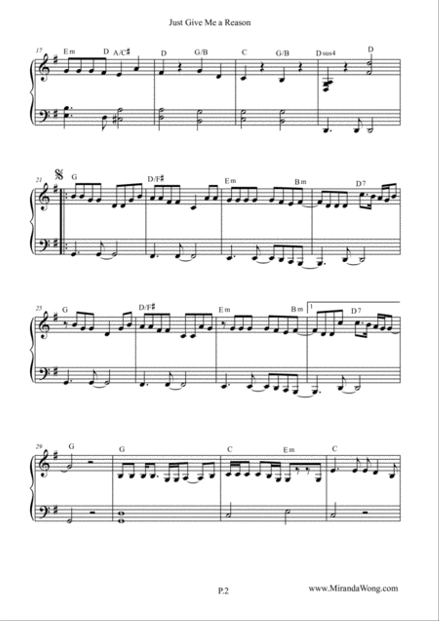 Just Give Me A Reason Piano Solo scores gallery preview page 2