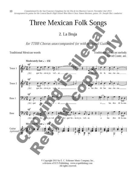 Three Mexican Folk Songs (Piano/Choral Score) by David Conte TTBB - Sheet Music