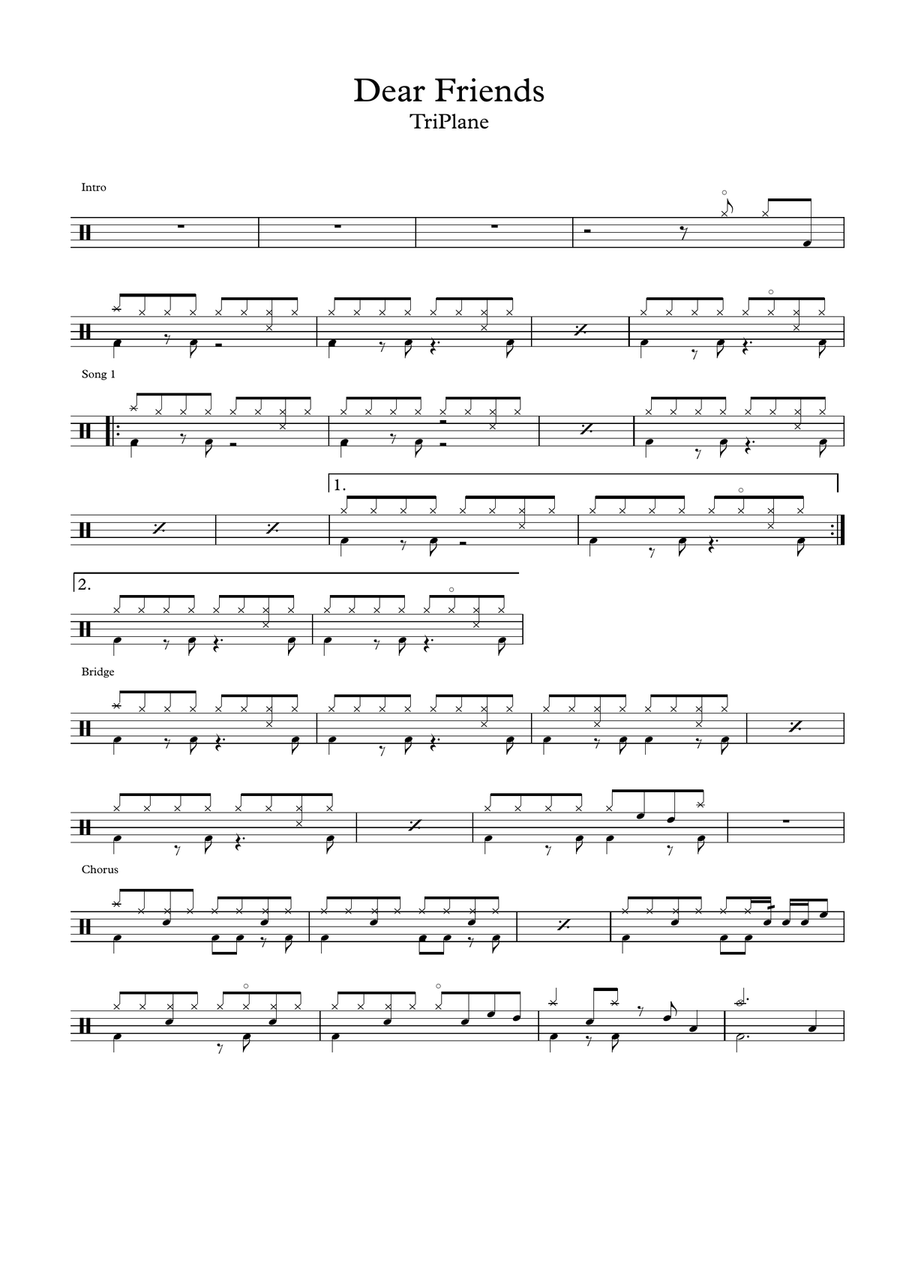 Dear Friends by Triplane (Drum Scores) Drum Set scores gallery preview page 1