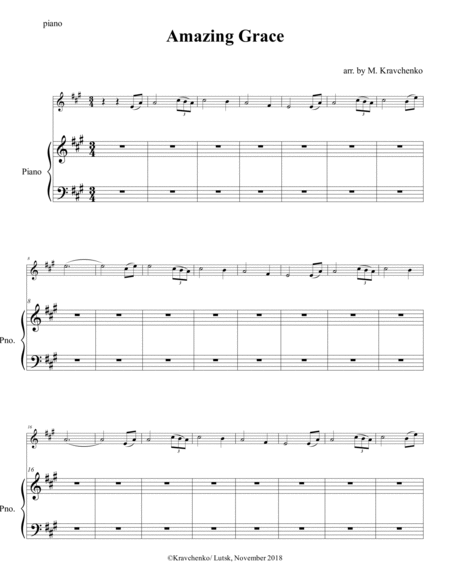 Amazing Grace for piano quartet (score and parts)