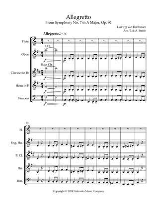 Book cover for 2nd Movement, " Allegretto", from Symphony No. 7 in A Major for Woodwind Quintet