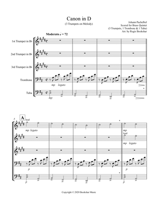 Canon in D (Pachelbel) (D) (Brass Quintet - 3 Trp, 1 Trb, 1 Tuba) (3 Trp lead)