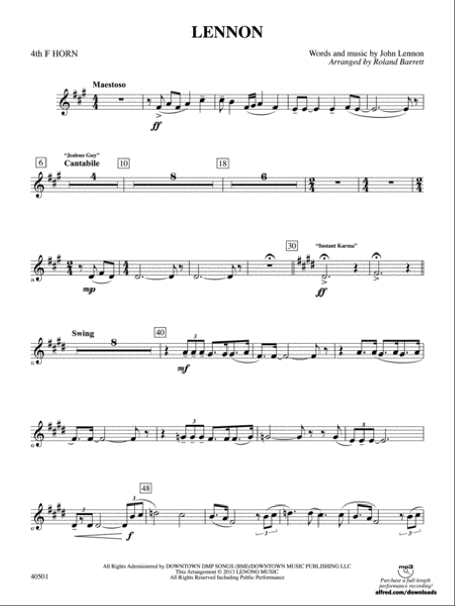 Lennon: 4th F Horn Full Orchestra scores gallery preview page 1