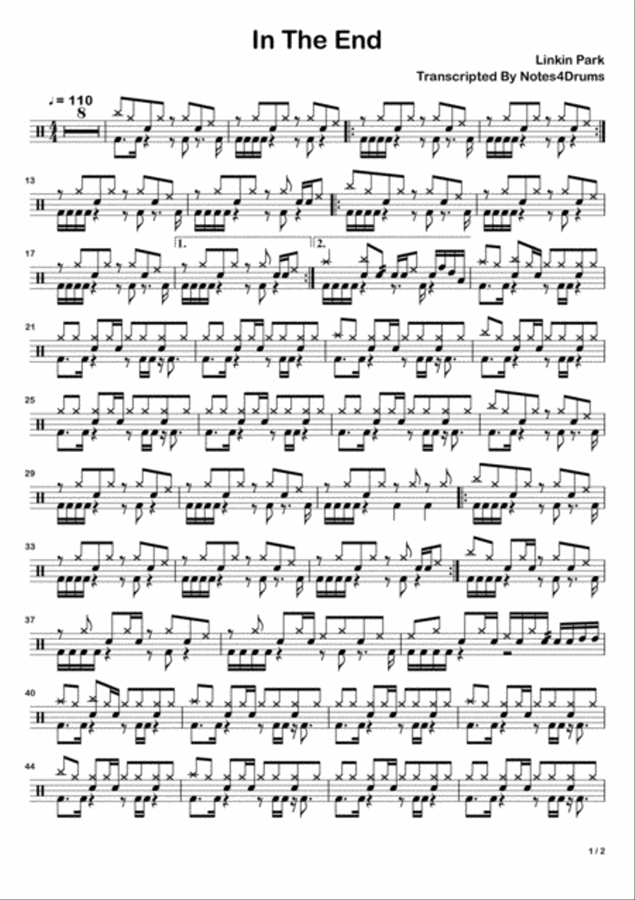 In The End Drum Set scores gallery preview page 1