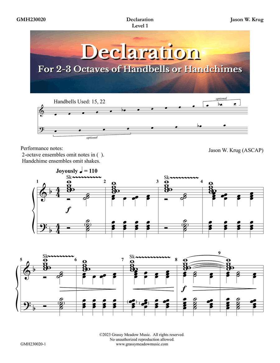 Declaration (for 2-3 octave handbell ensemble) (site license) 3-Octaves scores gallery preview page 1