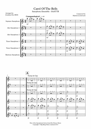 Carol of the Bells - Saxophone Ensemble SAATTB