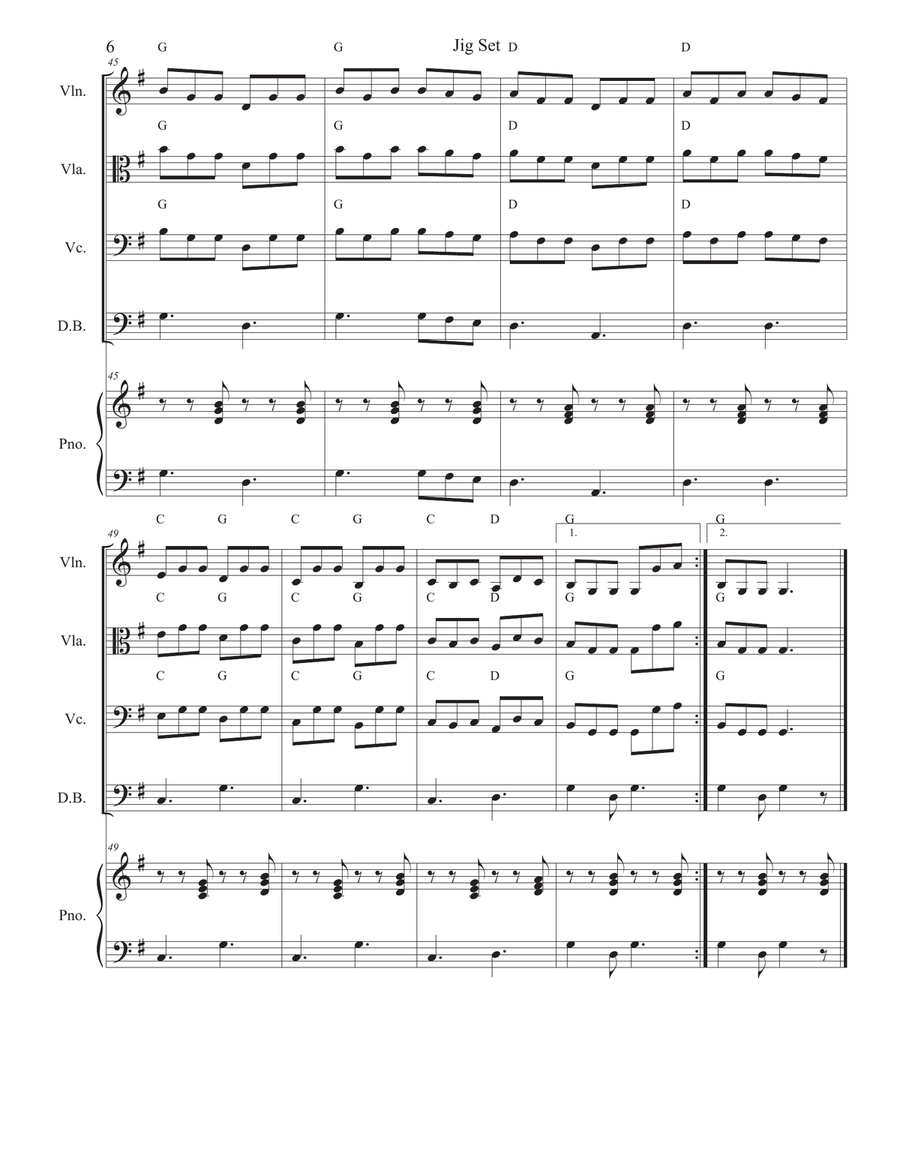 Jig Set (Three Irish Jigs) for Violin, Viola, or Cello solo with accompaniment String Orchestra scores gallery preview page 6