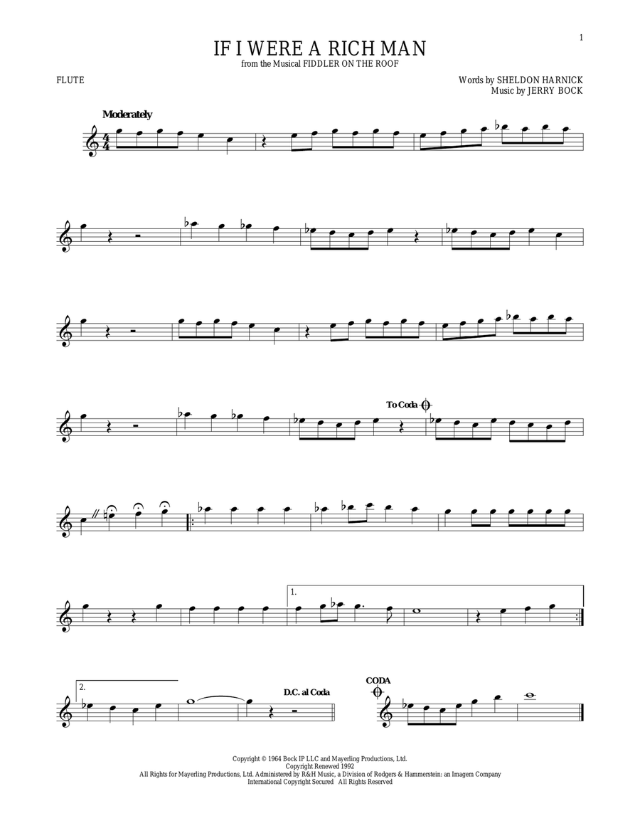If I Were A Rich Man Flute Solo scores gallery preview page 1