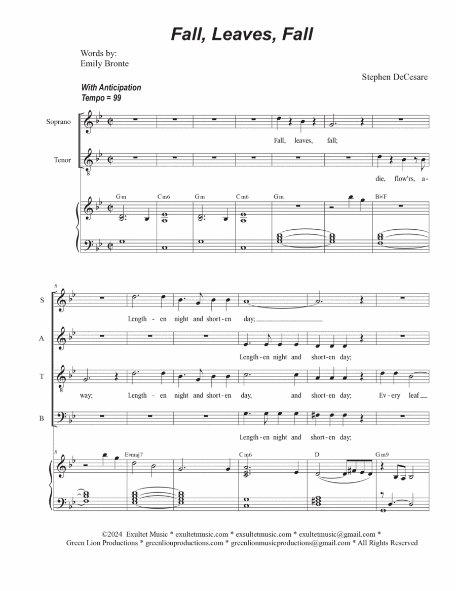 Fall, Leaves, Fall (Vocal Quartet - (SATB) image number null