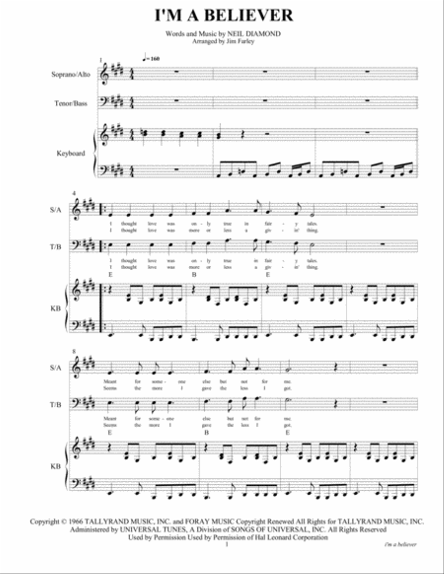 I'm A Believer 4-Part scores gallery preview page 1