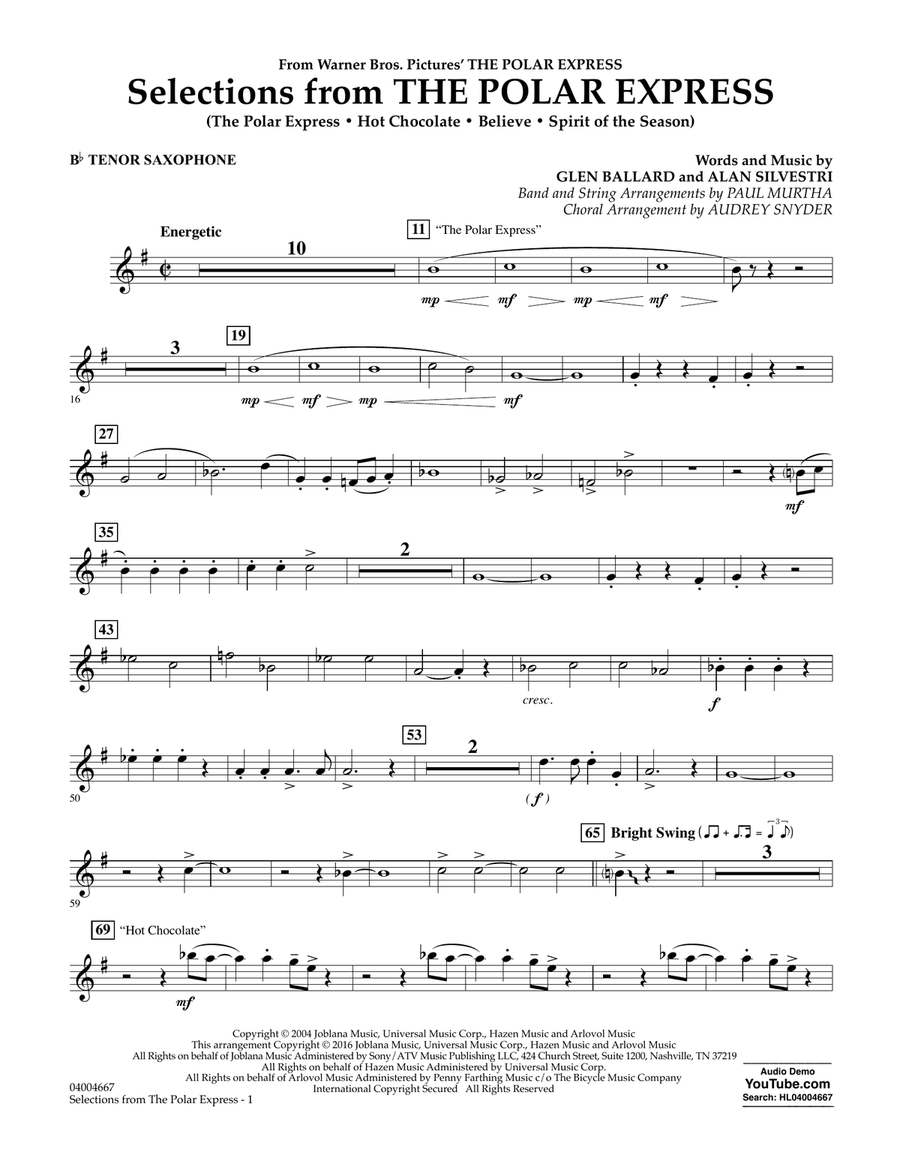 Selections from The Polar Express - Bb Tenor Saxophone Concert Band scores gallery preview page 1