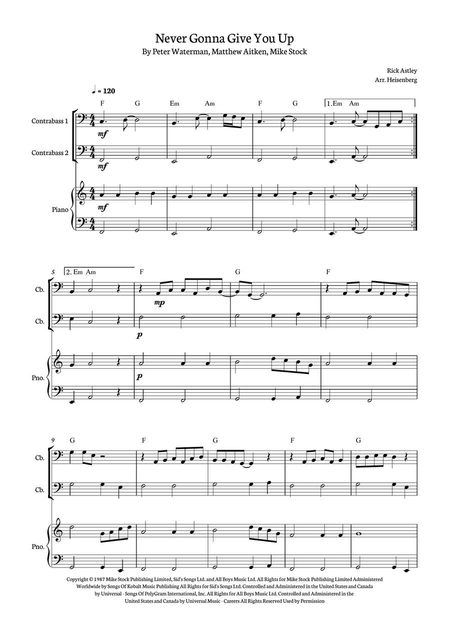 Never Gonna Give You Up String Duet scores gallery preview page 1