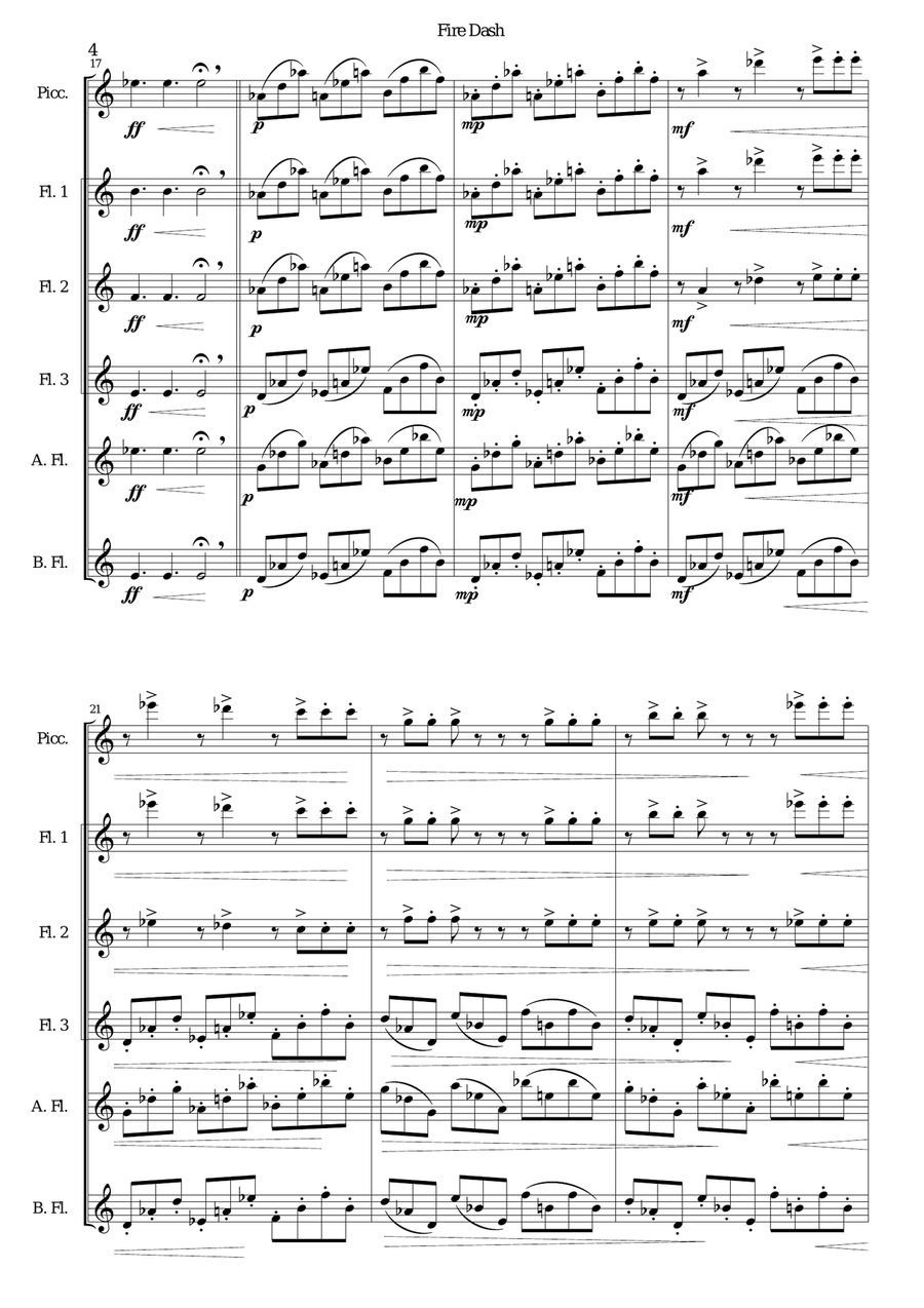 Fire Dash (flute sextet) Flute Solo scores gallery preview page 4