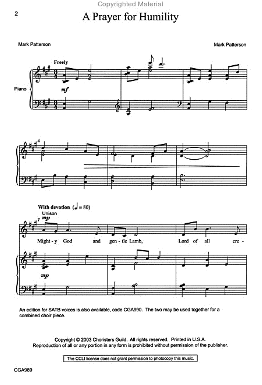 A Prayer for Humility (Unison) Unison Choir scores gallery preview page 2