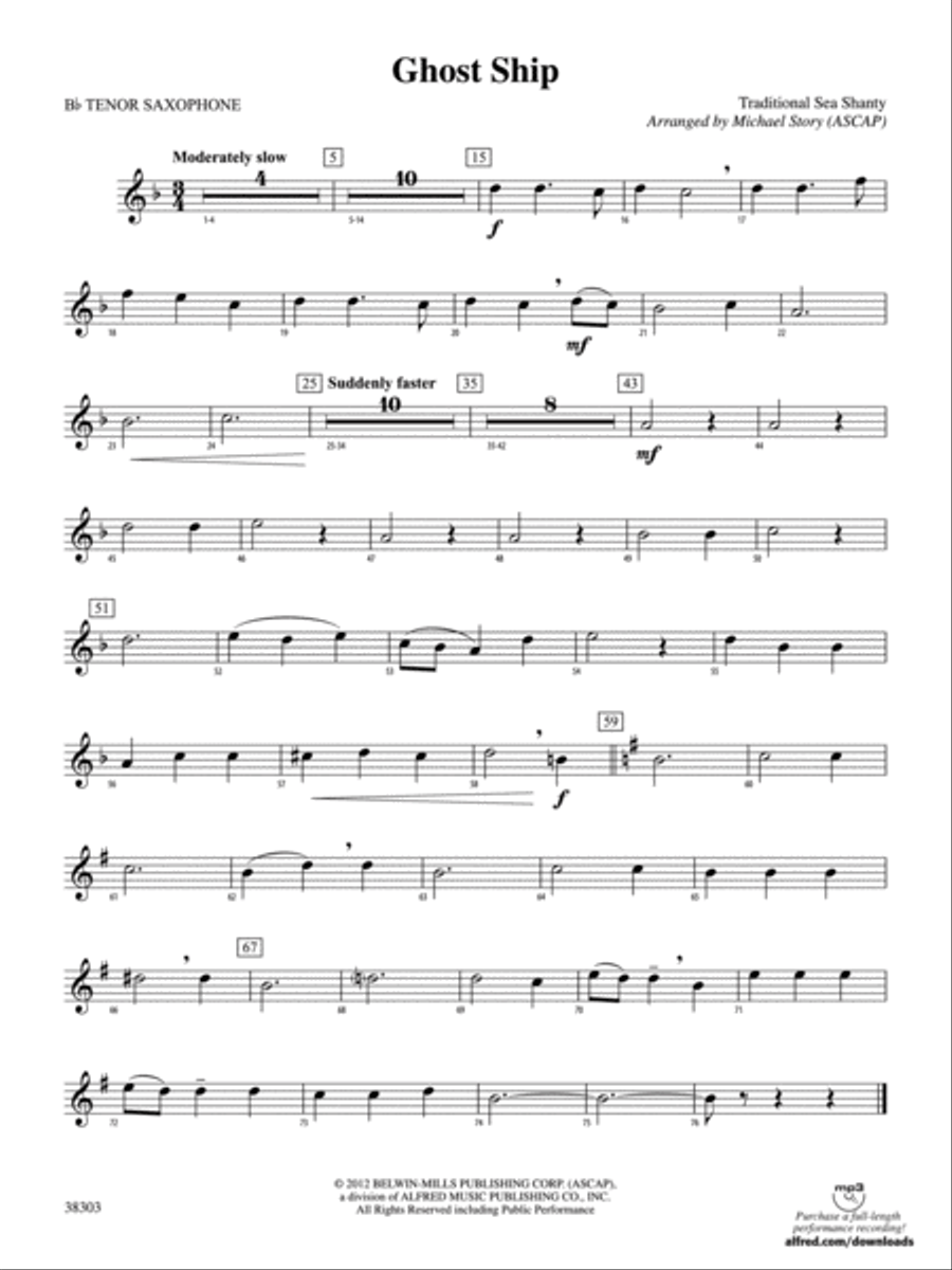 Ghost Ship: B-flat Tenor Saxophone Concert Band scores gallery preview page 1