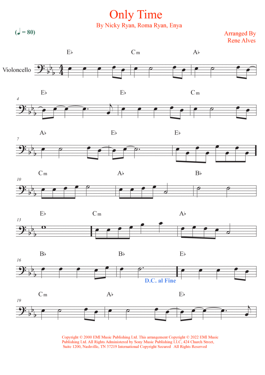 Only Time Cello Solo scores gallery preview page 1