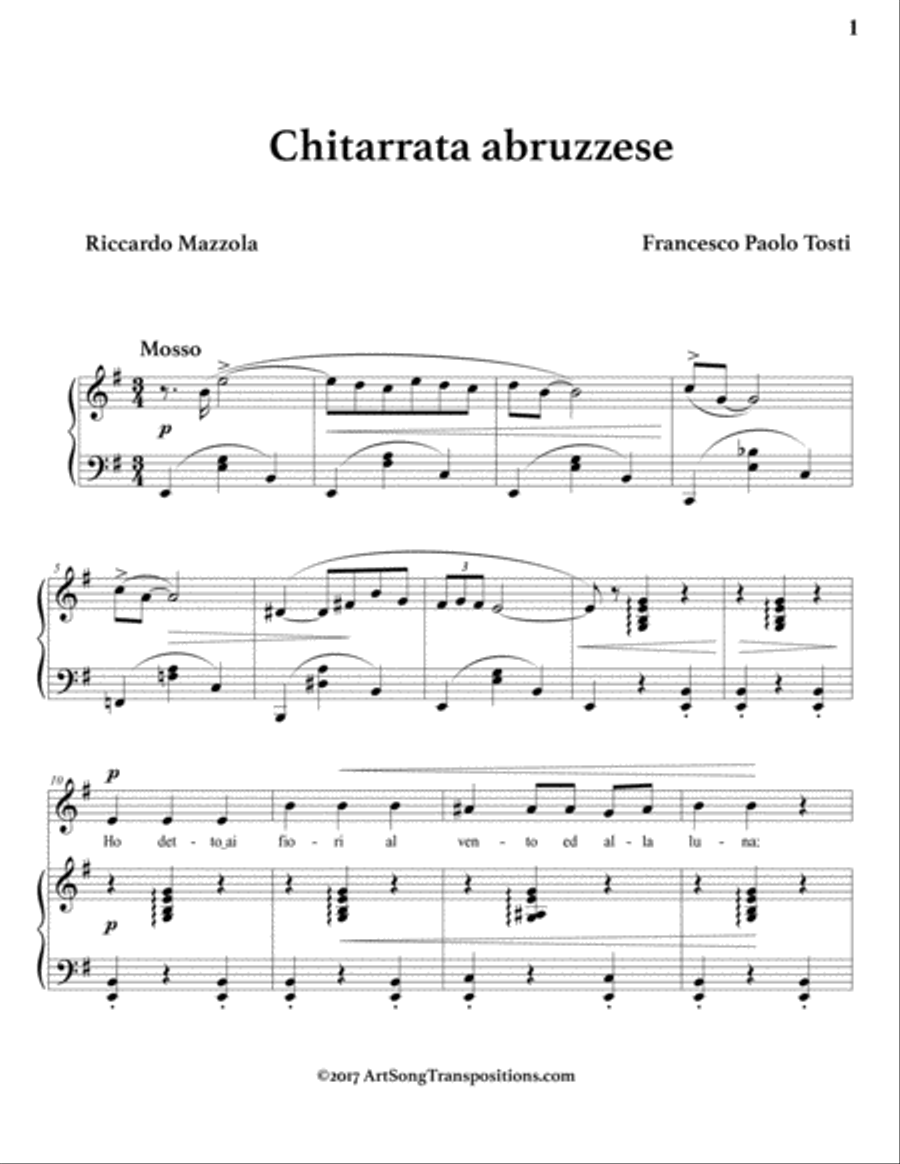 TOSTI: Chitaratta abruzzese (transposed to E minor) Voice scores gallery preview page 2