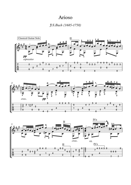 Arioso BWV 156 classical guitar solo by Johann Sebastian Bach Acoustic Guitar - Digital Sheet Music