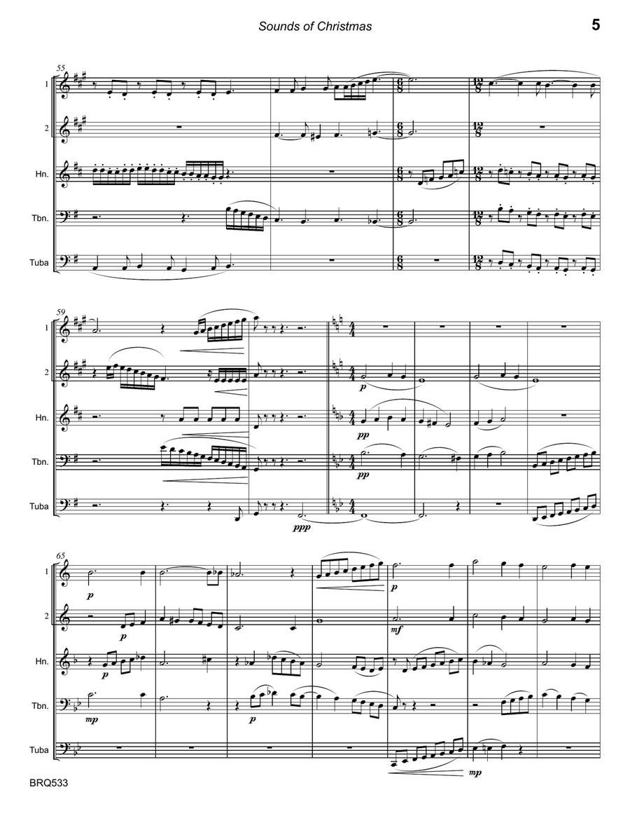 SOUNDS OF CHRISTMAS (medley of 4 carols) - BRASS QUINTET (unaccompanied) Brass Quintet scores gallery preview page 5