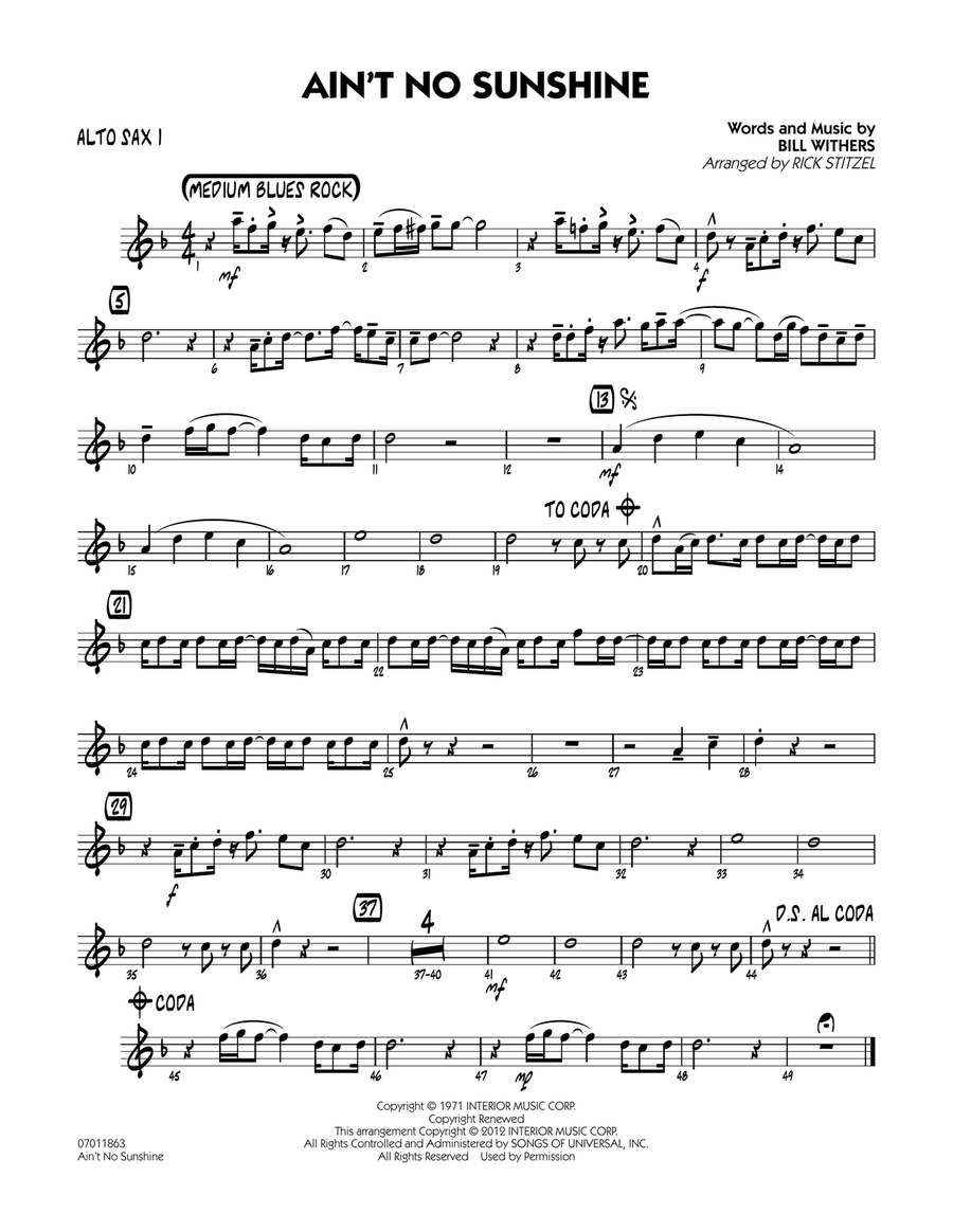 Ain't No Sunshine - Alto Sax 1 Jazz Ensemble scores gallery preview page 1