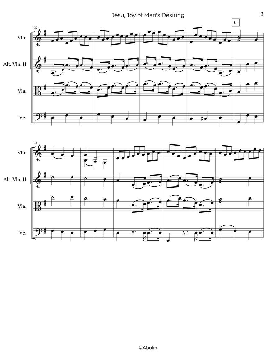 J.S. Bach: Jesu, Joy of Man's Desiring - String Trio (Violin, Viola, Cello), or 2 Violins and Cello String Trio scores gallery preview page 4
