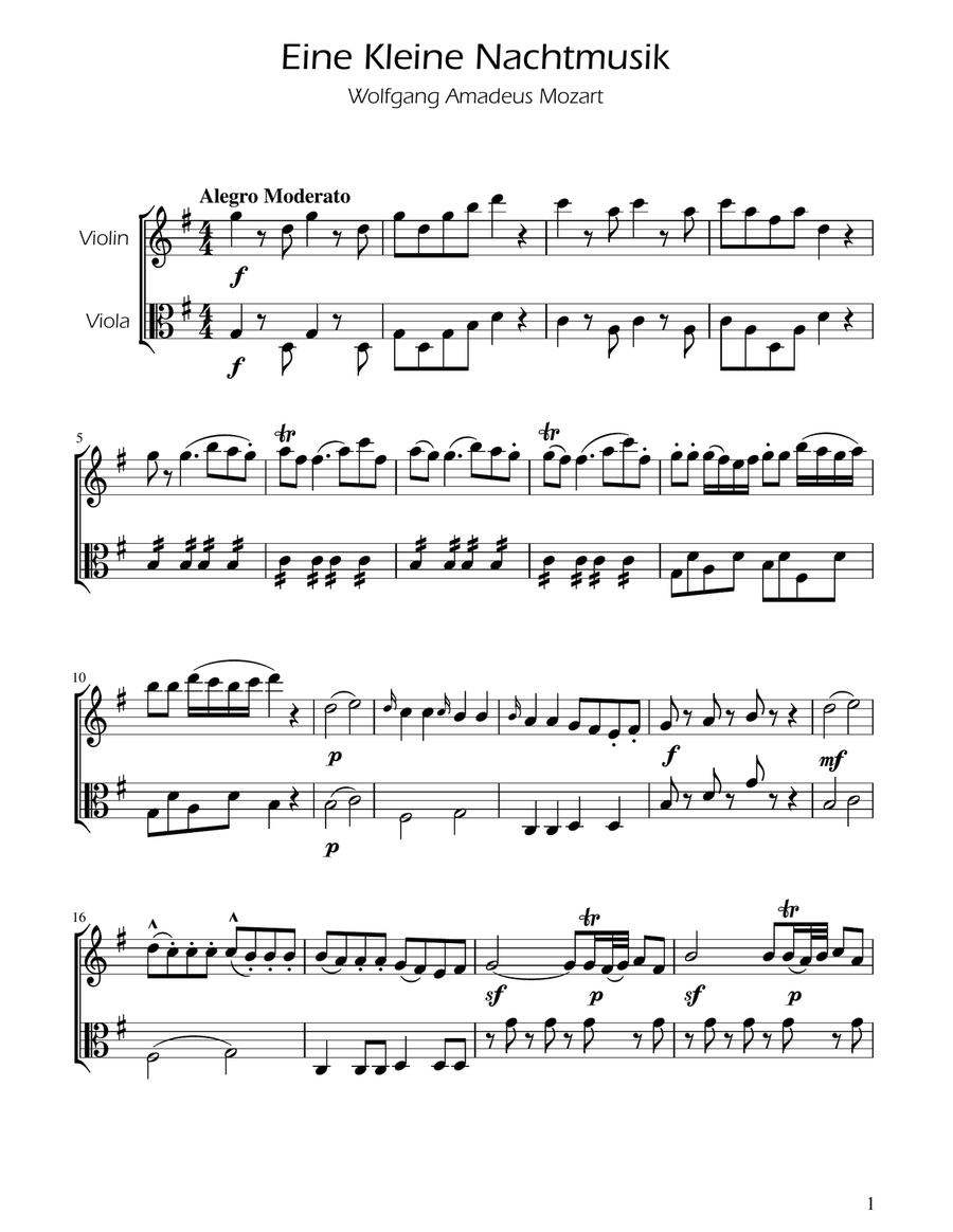 Mozart: Eine Kleine Nachtmusik (K.525) - Violin and Viola Duet