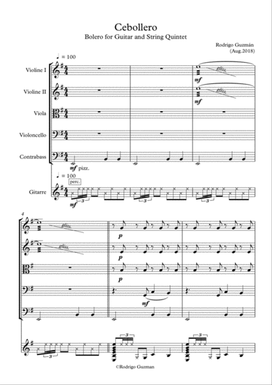 Cebollero - for Guitar and String Quintet Chamber Orchestra scores gallery preview page 1