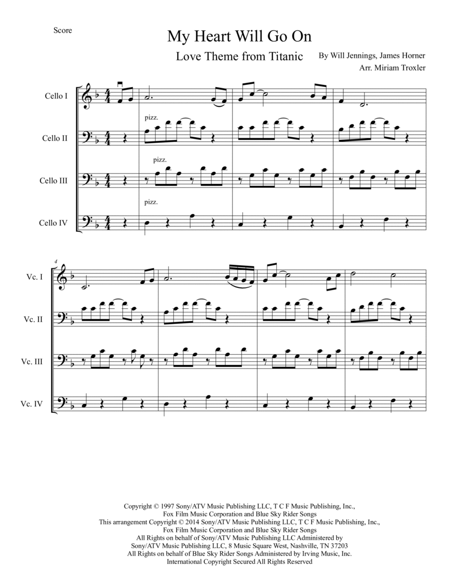 My Heart Will Go On (love Theme From 'titanic') String Quartet scores gallery preview page 1