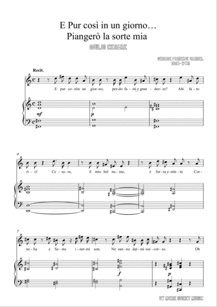 Handel-E pur così in un giorno...Piangerò la sorte mia in E Major,for Voice and Piano Voice Solo scores gallery preview page 3