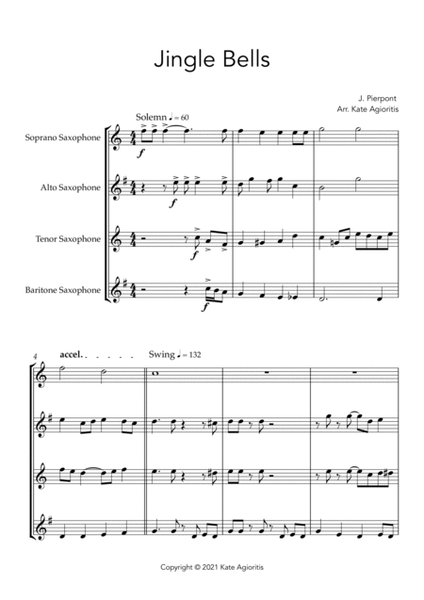 Jingle Bells - Jazz Arrangement for Saxophone Quartet image number null