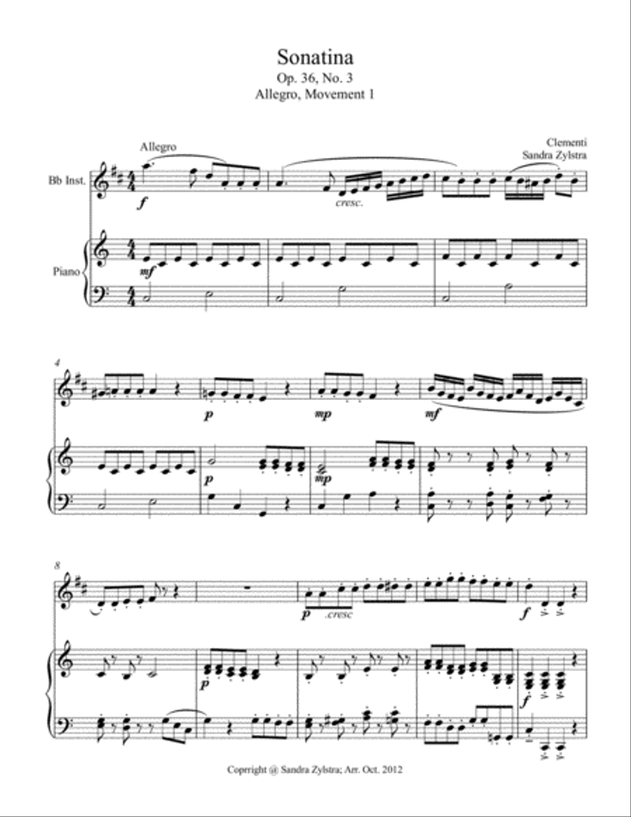 Sonatina-Clementi (Op. 36, No. 3) (treble Bb instrument solo) Piano scores gallery preview page 2