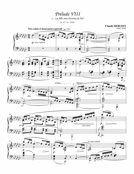 Debussy - Préludes, Premier livre, L. 117: No. 8, La fille aux cheveux de lin ( Complete Version) image number null