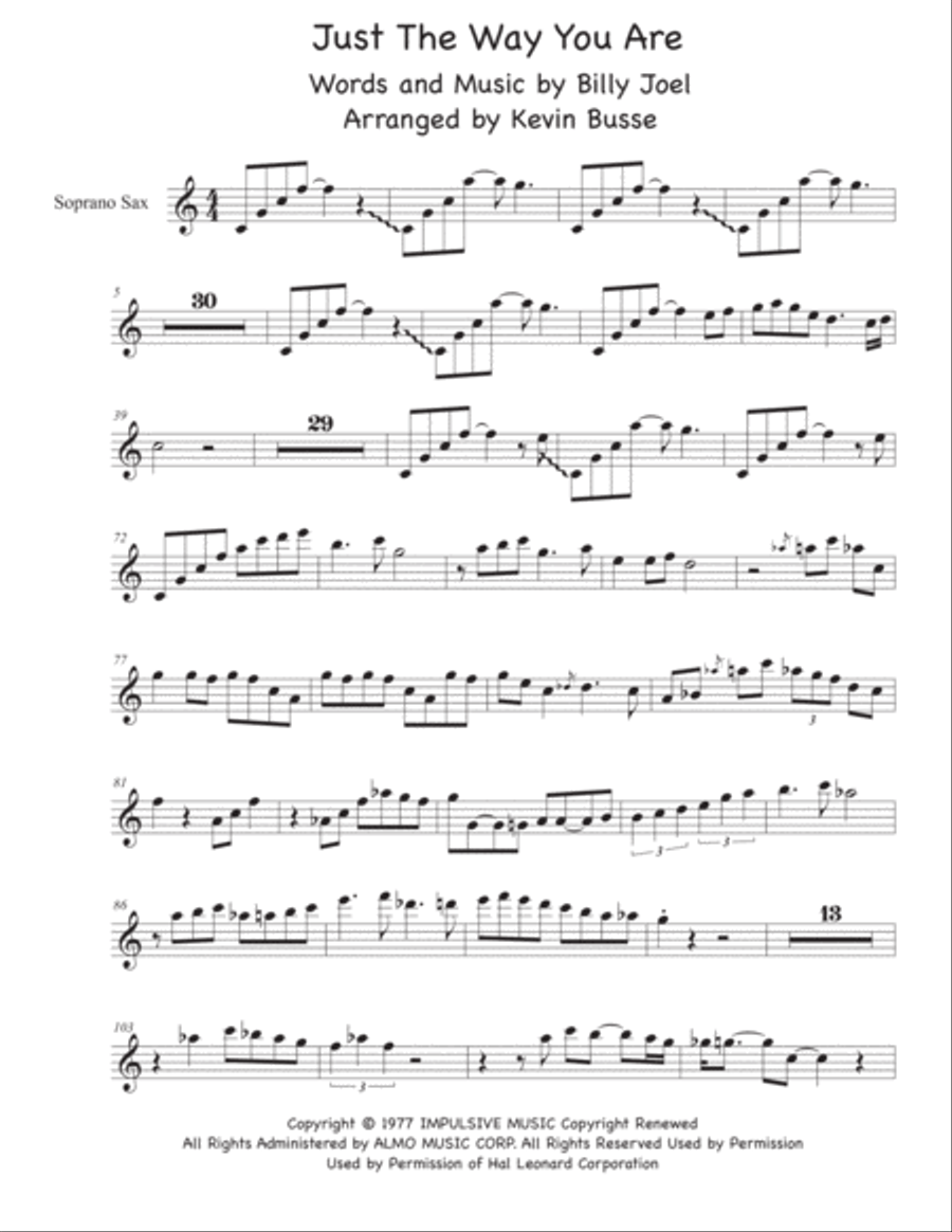Just The Way You Are Soprano Saxophone scores gallery preview page 1