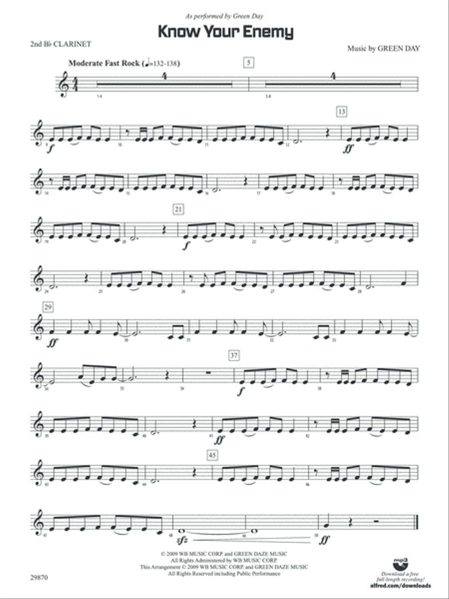 Know Your Enemy: 2nd B-flat Clarinet Concert Band scores gallery preview page 1
