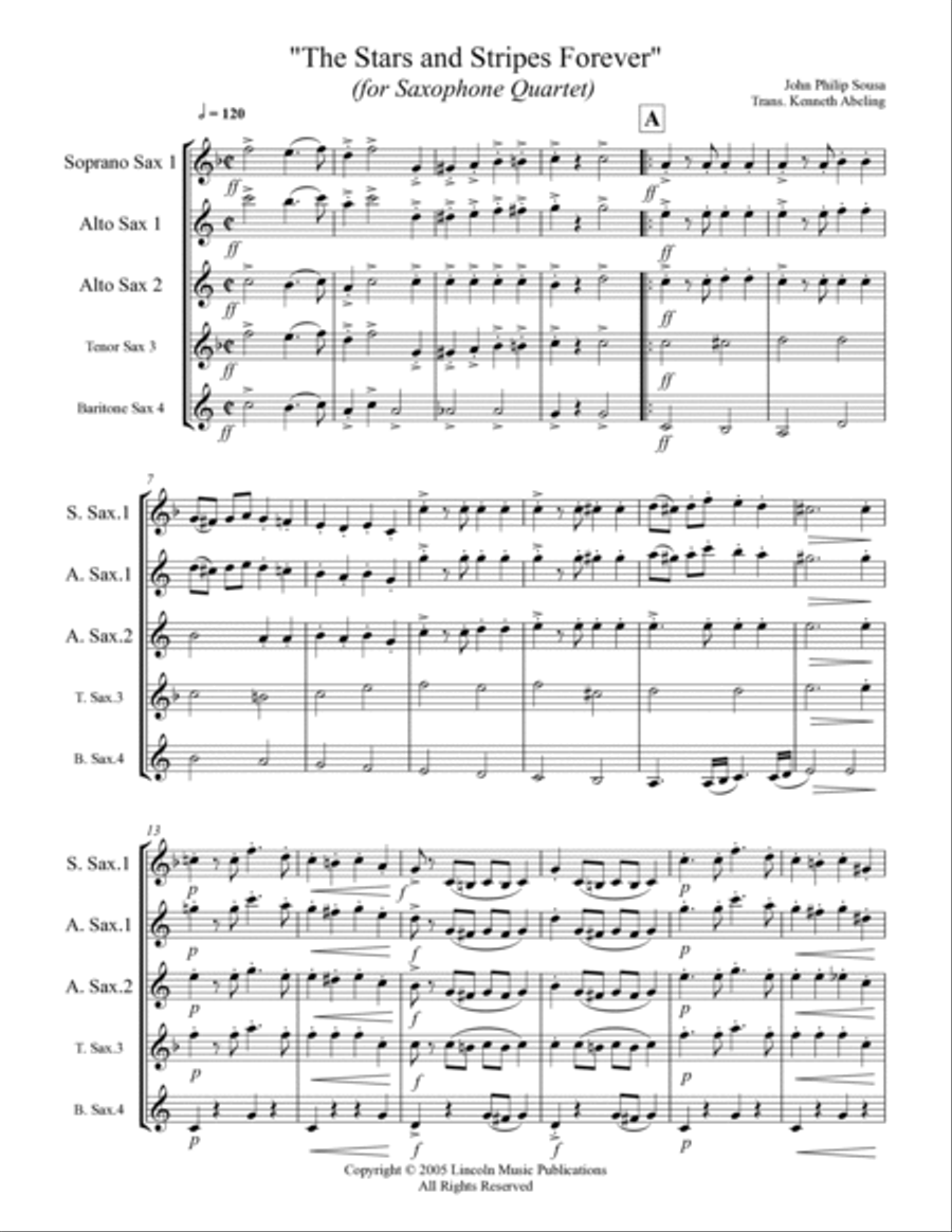 March - The Stars and Stripes Forever (for Saxophone Quartet SATB or AATB) Saxophone Quartet scores gallery preview page 2