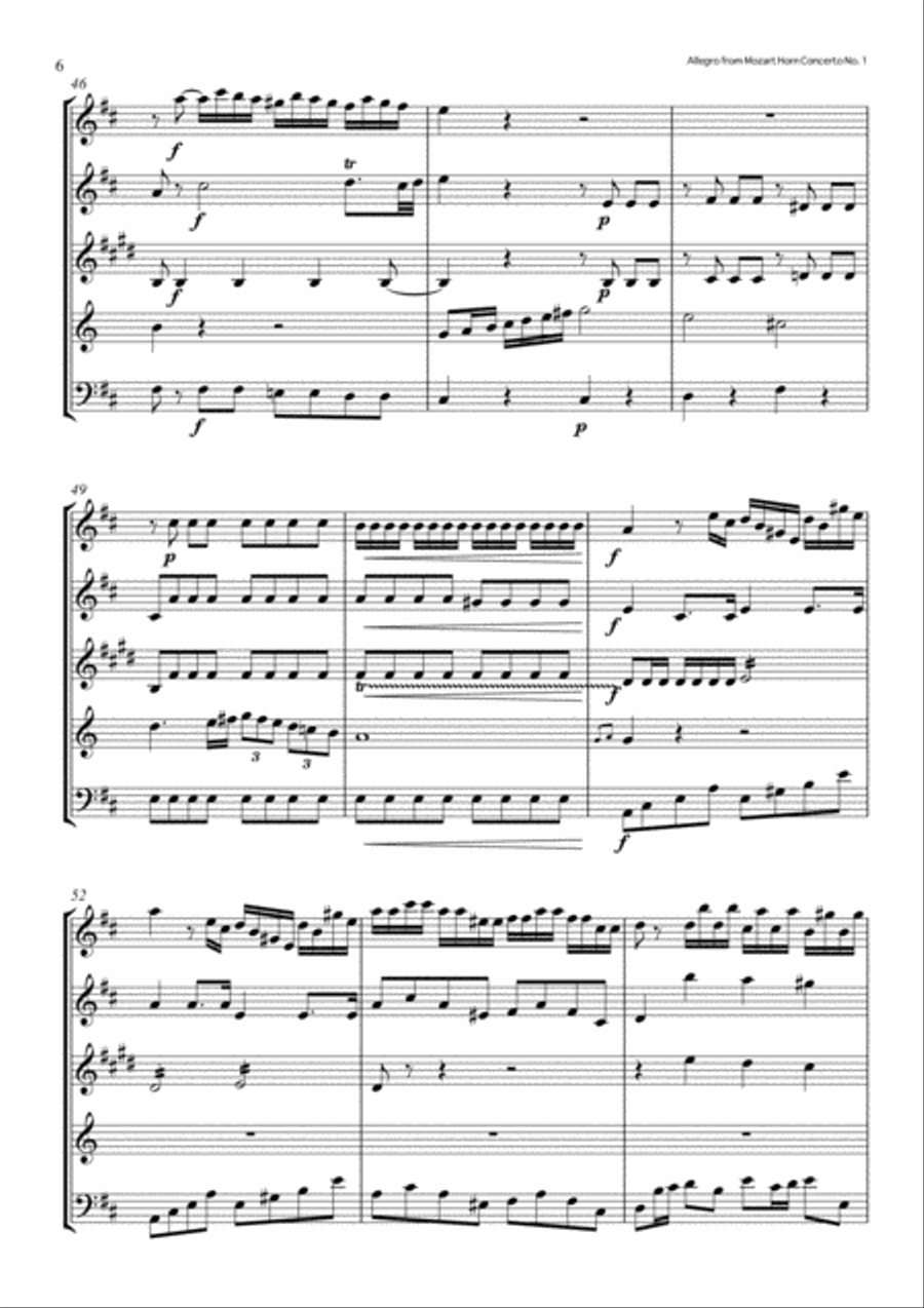 Mozart Horn Concerto No. 1 in D K412 (for Wind Quintet) Woodwind Quintet scores gallery preview page 6