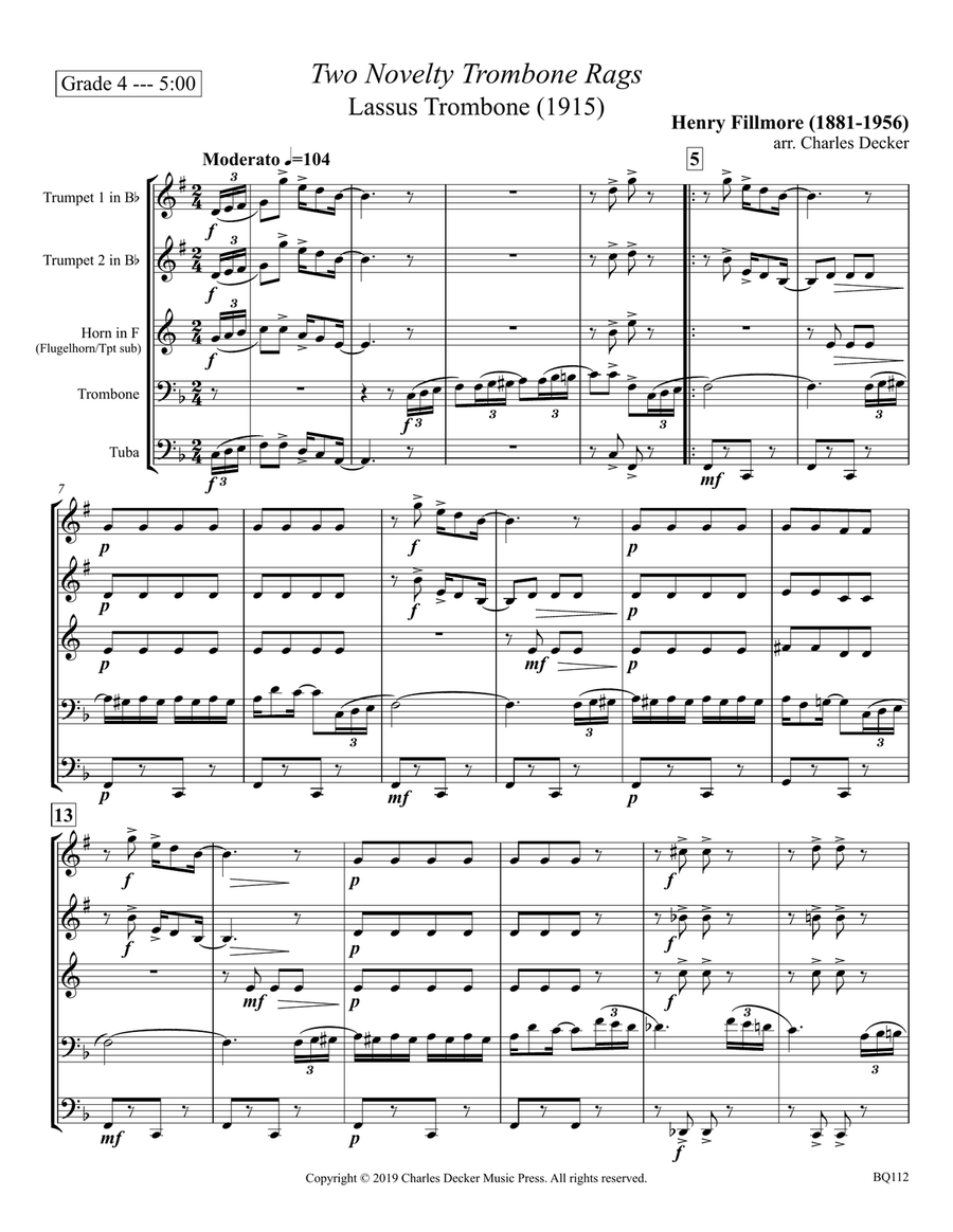 Lassus and Miss Trombone Novelty Rags for Brass Quintet Brass Quintet scores gallery preview page 2