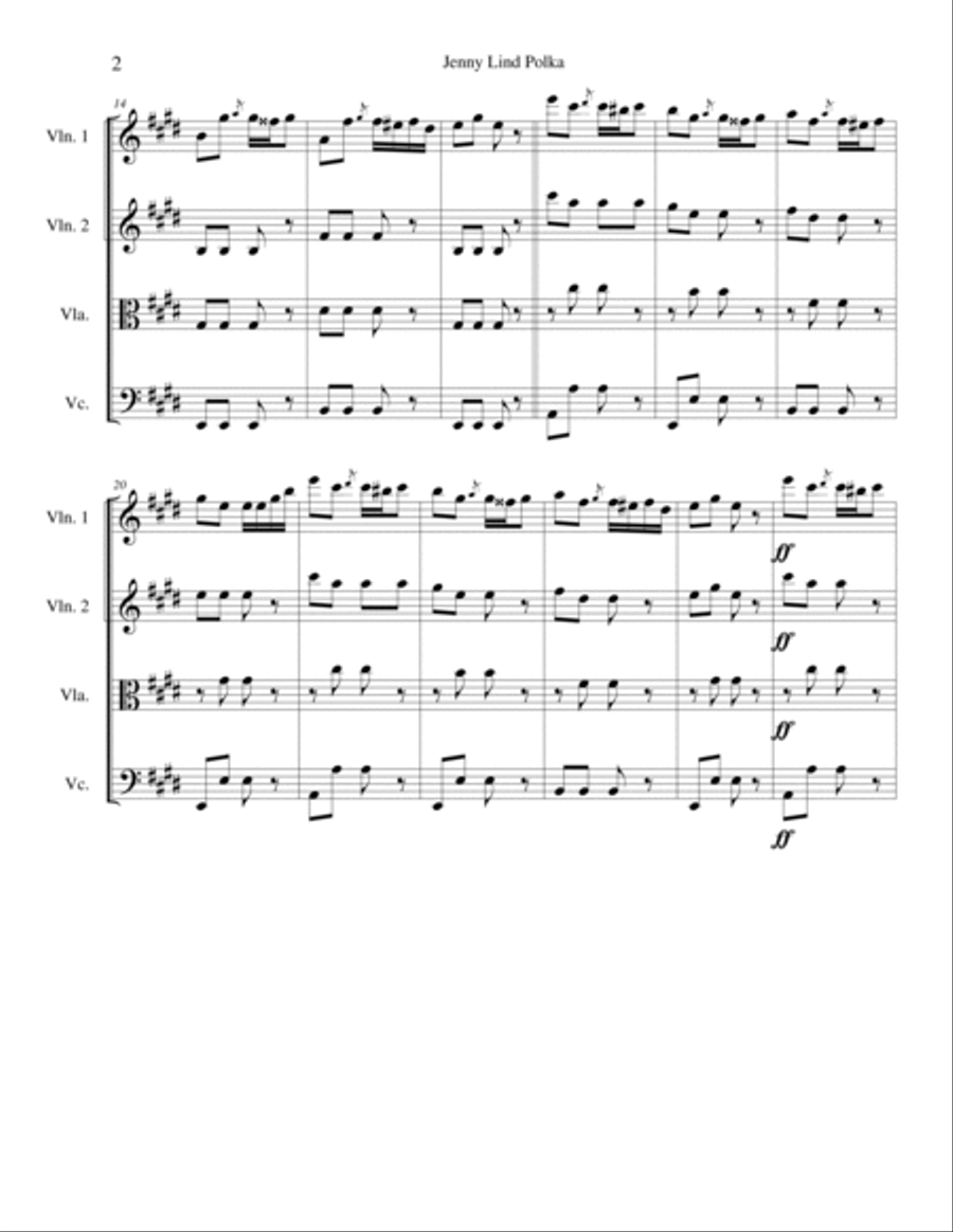 Jenny Lind Polka for String Quartet String Quartet scores gallery preview page 2
