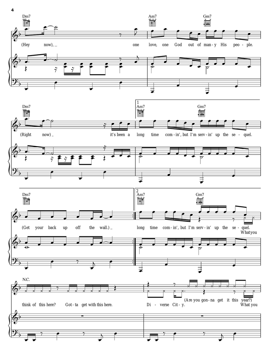 Hey Now Piano, Vocal, Guitar scores gallery preview page 4