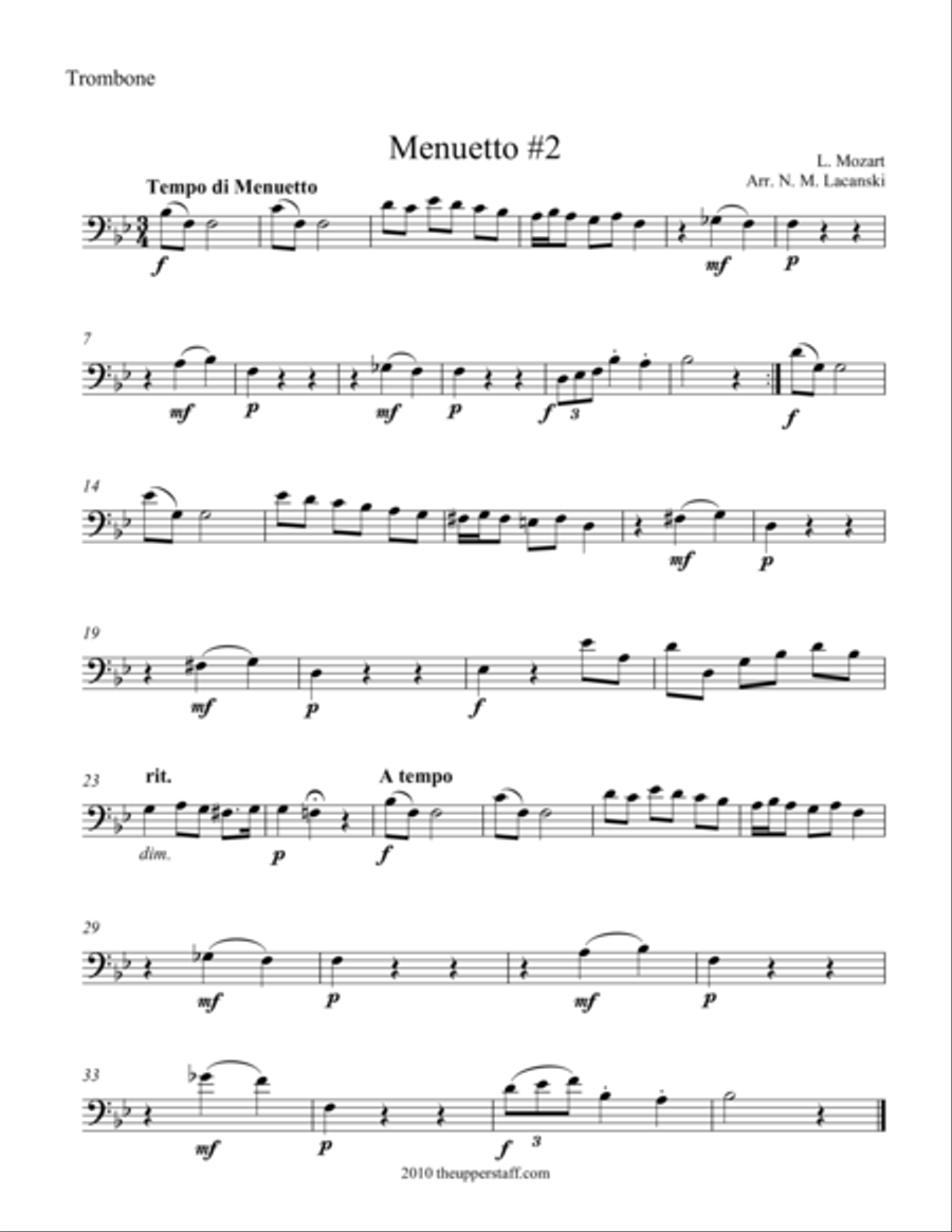 Menuetto #2 Trombone Duet scores gallery preview page 1
