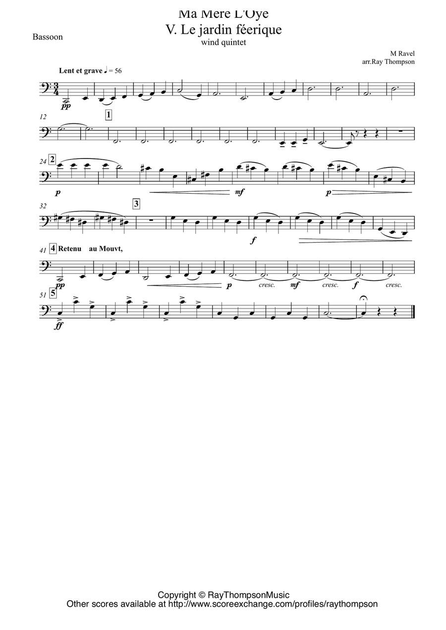 Ravel: Ma Mère L’Oye (Mother Goose Suite) V. Le jardin féerique (The fairy garden) - wind quintet Woodwind Quintet scores gallery preview page 3