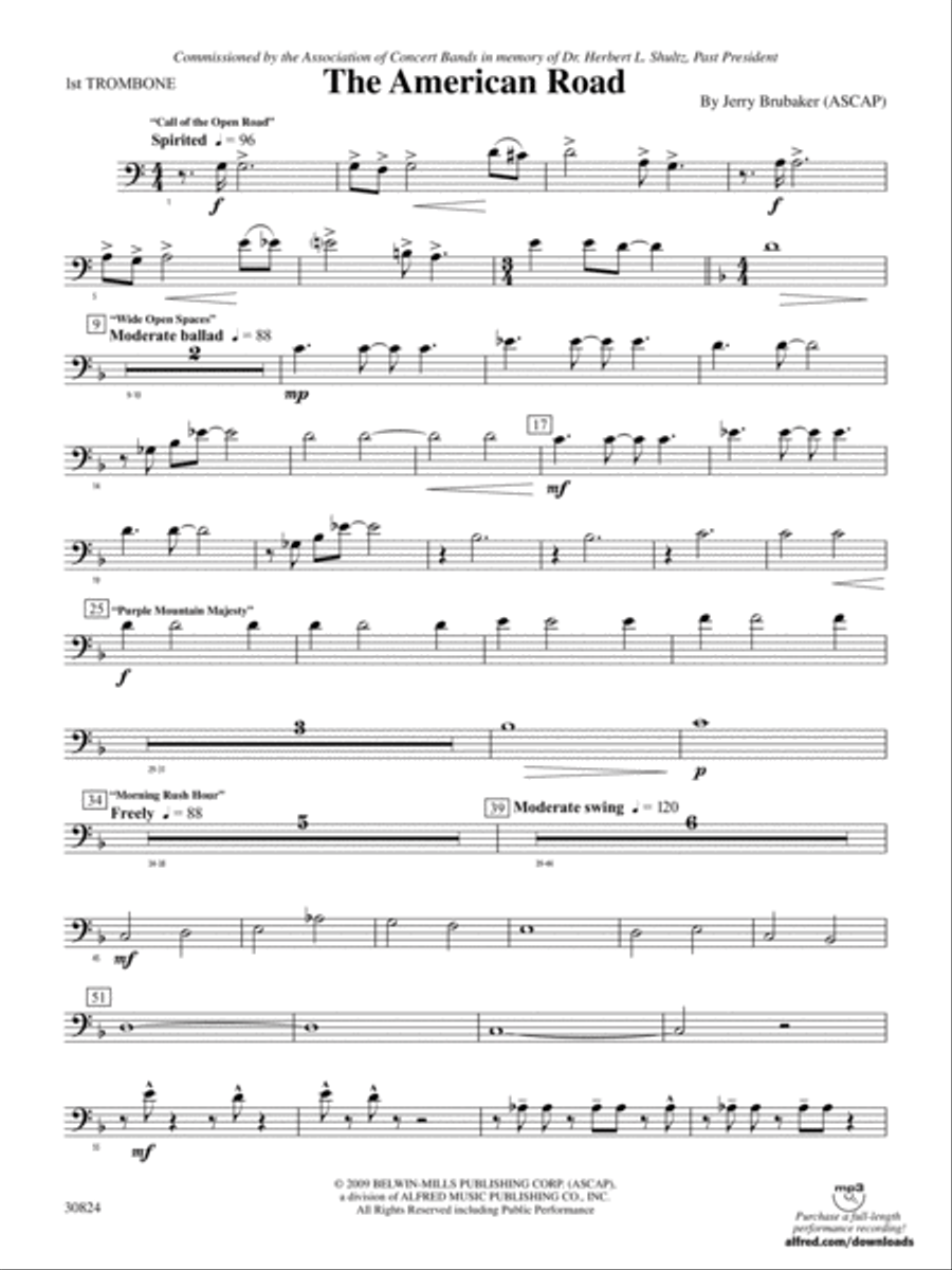 The American Road: 1st Trombone Concert Band scores gallery preview page 1