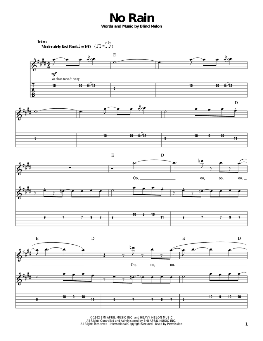 No Rain Acoustic Guitar scores gallery preview page 1