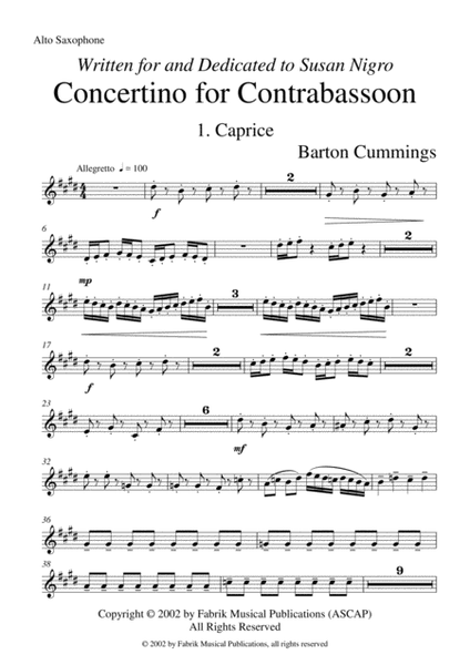 Barton Cummings: Concertino for contrabassoon and concert band, alto saxophone part