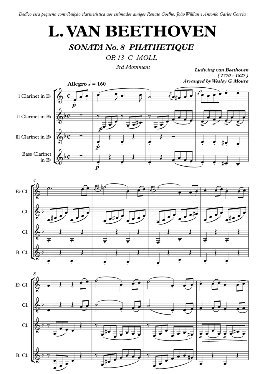 BEETHOVEN - Sonata Patética Nº 8 - III MOV. - Clarinet Quartet Clarinet Quartet scores gallery preview page 3