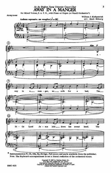 Away in a Manger by William J. Kirkpatrick Choir - Sheet Music