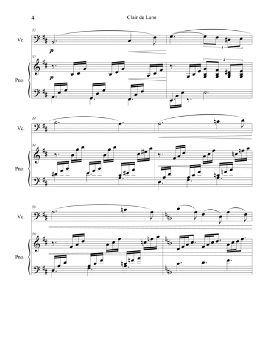Clair de Lune (Cello Solo) with piano accompaniment Piano scores gallery preview page 4